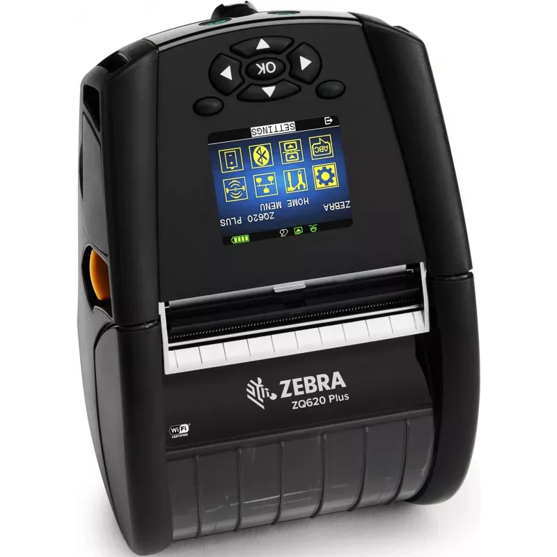 Zebra ZQ620 Plus 3 colių / 72 mm sveikatos priežiūros tiesioginės terminės spausdintuvas su Wi-Fi 6 Dual Radio (802.11AX/BT5.x), linered platen 0,75 colio šerdimi ir Group E diržo segtuku