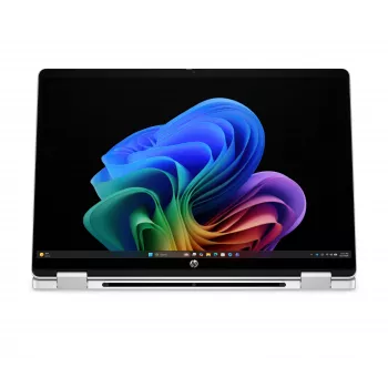 HP OmniBook 5 Flip NG AI 14-km0001nnx - Ultra 7 355, 32GB LPDDR5X 7467 MHz integruota, 512GB SSD, 14,0 colio 2K (1920x1200) OLED liečiamasis ekranas, Glacier Silver su AI logotipu - 5MP IR TNR, be 65W AC adapterio, Win 11 Home, 1 metų garantija