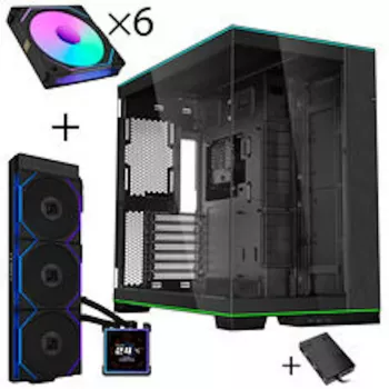 Lian Li O11D EVO RGB korpuso rinkinys su HydroShift II LCD-S 360TL AiO aušintuvu, 6x UNI FAN SL-INF 120 Reverse Blade ventiliatoriais ir UNI HUB SL-INF valdikliu - juoda