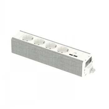 SCHNEIDER ELECTRIC UNICA SYSTEM+ 4x Schuko lizdų modulis su USB-A/USB-C įkrovimu, baltas/pilkas