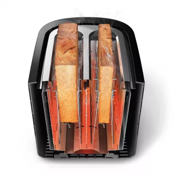 Philips Viva Collection skrudintuvas HD2637/90 su ypač plačiais 2 lizdais ir bandelių šildytuvu, juodas (pažeista pakuotė)