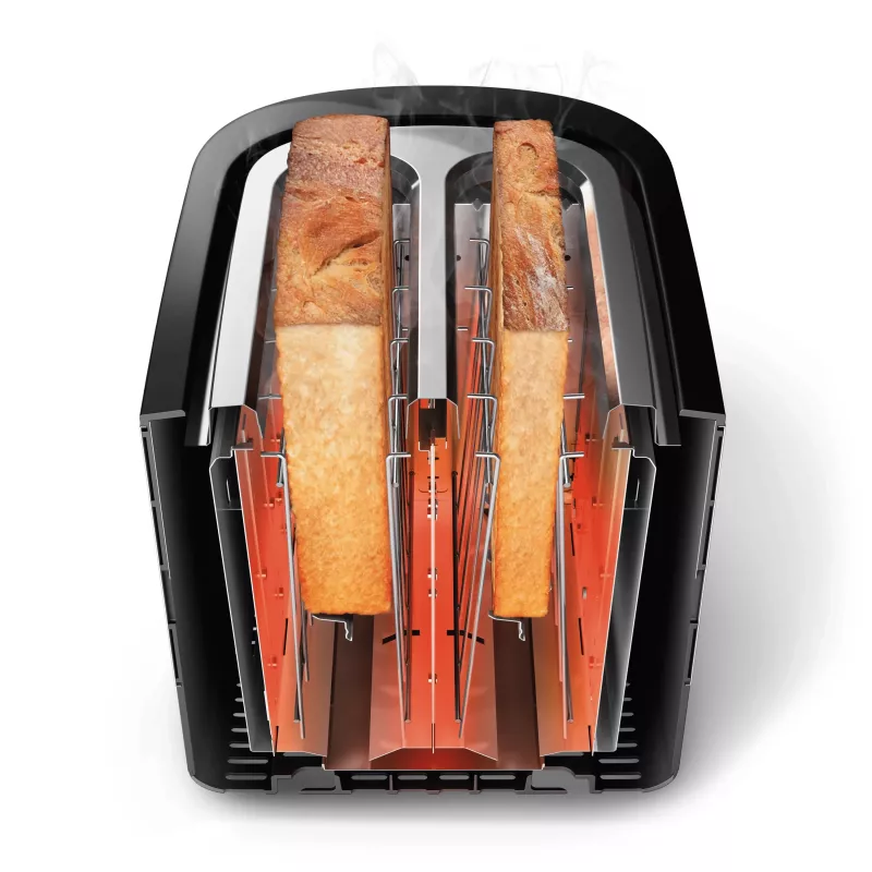 Philips Viva Collection skrudintuvas HD2637/90 su ypač plačiais 2 lizdais ir bandelių šildytuvu, juodas (pažeista pakuotė)