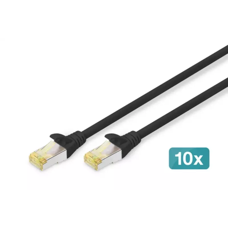 DIGITUS jungiamasis kabelis - CAT6a - S/FTP - Snagless - Cu - 0,5 m - juodas - 10 vnt. pakuotė