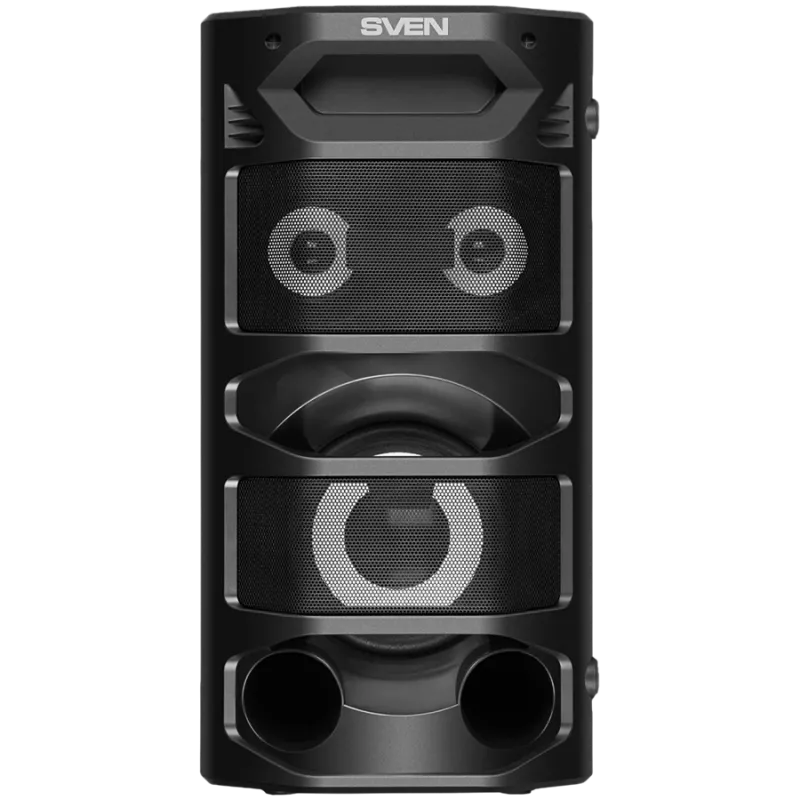 Nešiojamas 2.0 garsiakalbis SVEN PS-670, juodas, galia 2x32,5W (RMS), TWS, Bluetooth, FM, USB, microSD, LED ekranas, nuotolinio valdymo pultas, ličio baterija