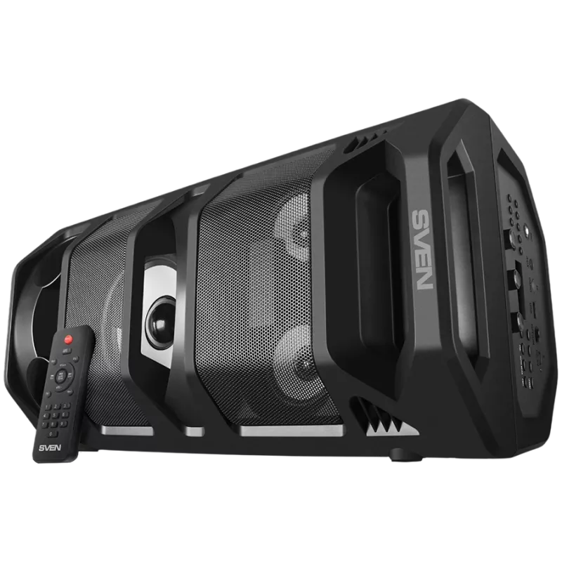 Nešiojamas 2.0 garsiakalbis SVEN PS-670, juodas, galia 2x32,5W (RMS), TWS, Bluetooth, FM, USB, microSD, LED ekranas, nuotolinio valdymo pultas, ličio baterija