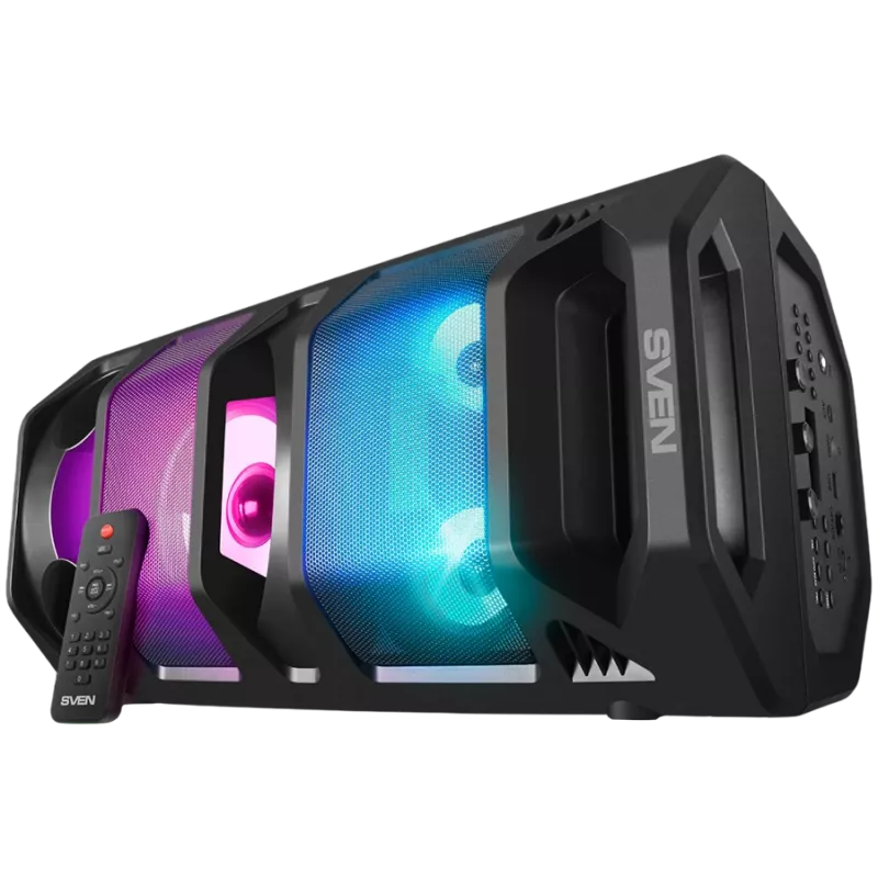 Nešiojamas 2.0 garsiakalbis SVEN PS-670, juodas, galia 2x32,5W (RMS), TWS, Bluetooth, FM, USB, microSD, LED ekranas, nuotolinio valdymo pultas, ličio baterija