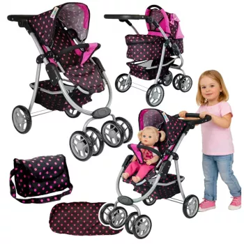 2-in-1 vežimėlis su krepšiu-lovykle Black-Pink 7706 Lean Toys