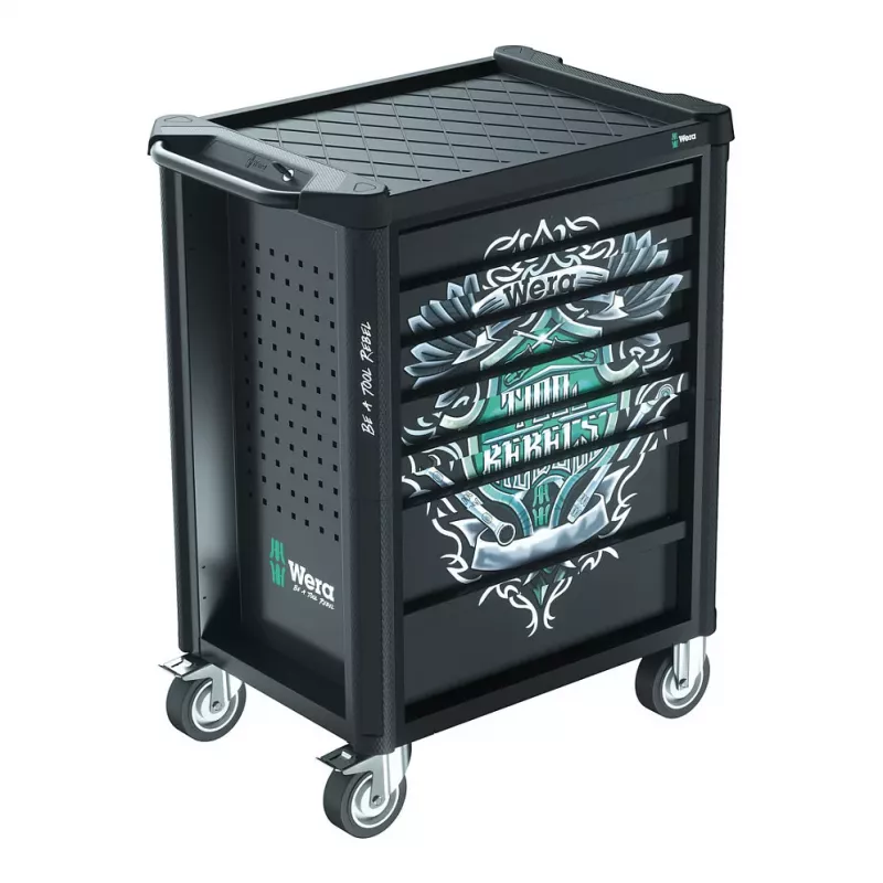 Wera 9700 Tool Rebel Workshop Trolley 1, 7 stalčių, nerūdijančio plieno darbinis paviršius, žalia/juoda