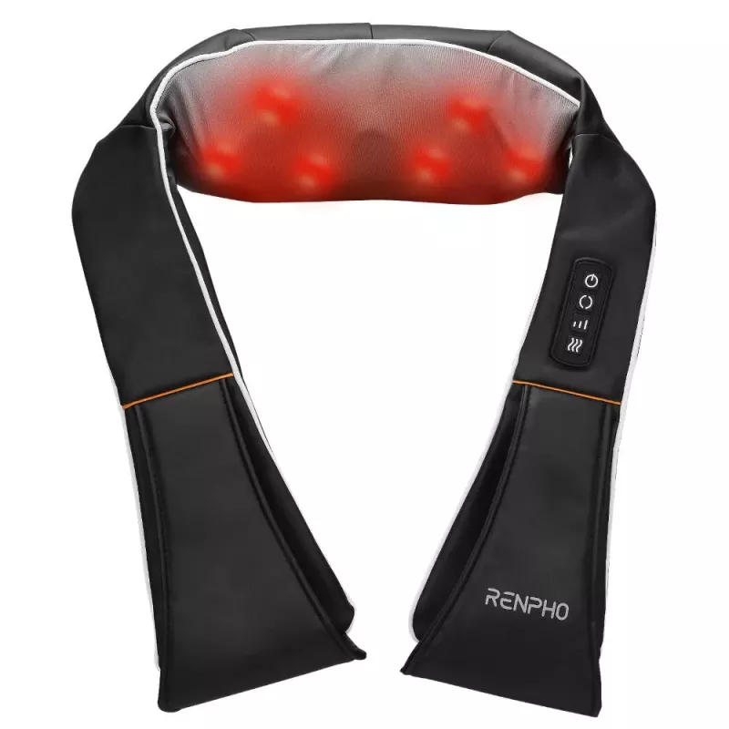 RENPHO U-Neck 1 Shiatsu kaklo ir pečių masažuoklis su šildymu, 8 dviejų krypčių besisukantys mazgai, 3 greičio lygiai, juodas