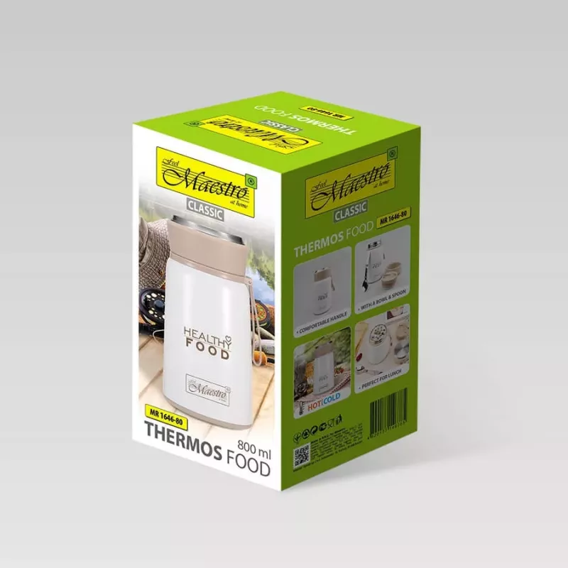 Maestro MR-1646-80 Dinner Thermos 0.8 L nerūdijančio plieno vakuuminis maisto termosas su sulankstomu šaukštu