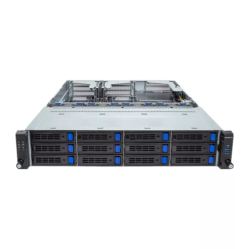 Giga Computing GigaByte R263-S30-AAH2 2U Rackmount Server Barebone, 12x 3,5 inch/2.5 inch Hot-Swap Bays, 2x 1300W Redundant PSU, Intel C236, LGA 1151