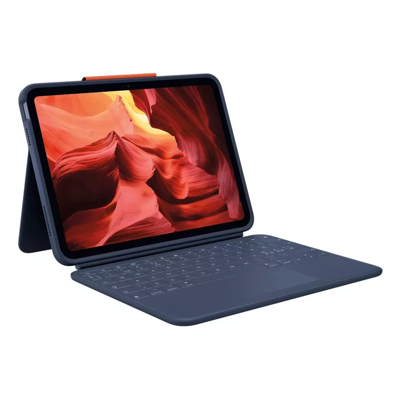 Logitech Rugged Combo 4 Touch klaviatūros dėklas su jutikliniu kilimėliu, skirtas Apple iPad 10th Generation – Classic Blue – Pan Nordic QWERTY
