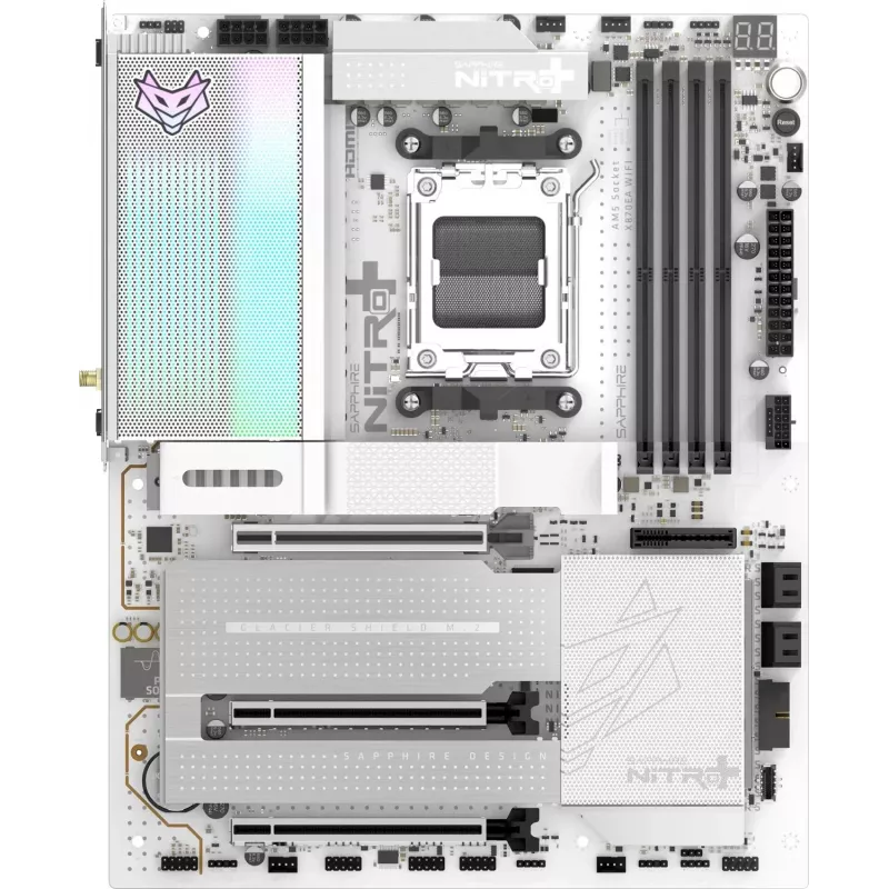 Pagrindinė plokštė SAPPHIRE NITRO+ X870EA PHANTOMLINK P.E, AMD X870E, Socket AM5, DDR5, Wi-Fi 7, balta/juoda