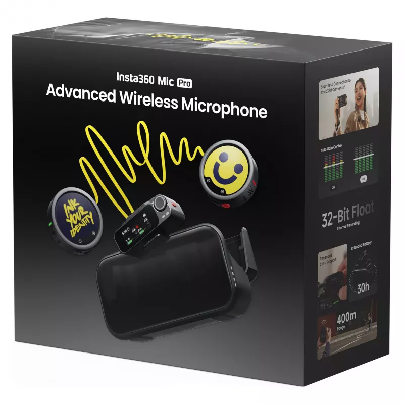 Insta360 Mic Pro (2 TX + 1 RX) – Belaidė skaitmeninė mikrofonų sistema