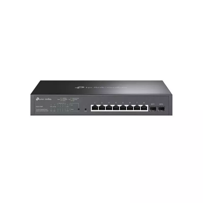 TP-Link Omada TL-SG2210MP valdomas L2/L2+ PoE jungiklis, 8x Gigabit RJ45, 20 Gbps komutavimo galia, spintinis 1U