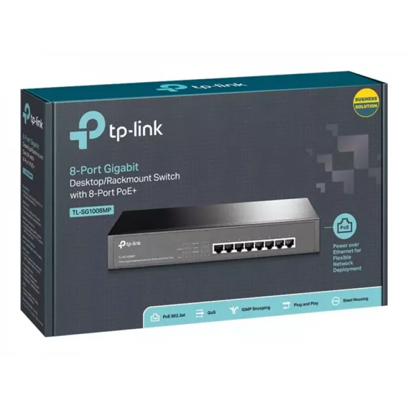 TP-Link TL-SG1008MP nevaldomas Gigabit Ethernet PoE+ jungiklis (8 prievadai, 126 W biudžetas, juodas)