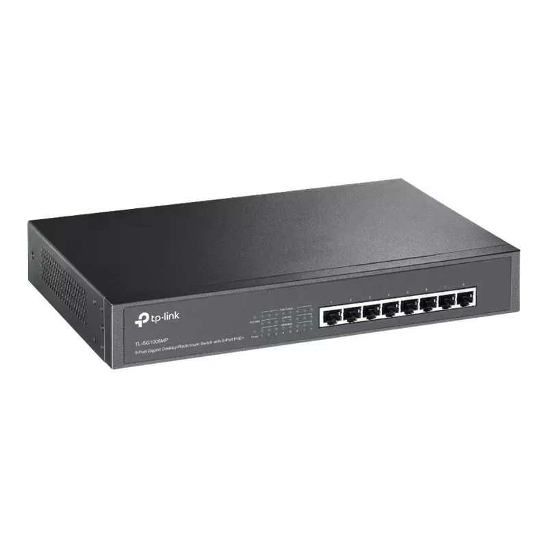 TP-Link TL-SG1008MP nevaldomas Gigabit Ethernet PoE+ jungiklis (8 prievadai, 126 W biudžetas, juodas)