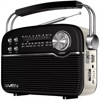 Nešiojamas garsiakalbis SVEN SRP-500, juodas (3W, Bluetooth, FM/AM/SW, USB, microSD, AUX, baterija)