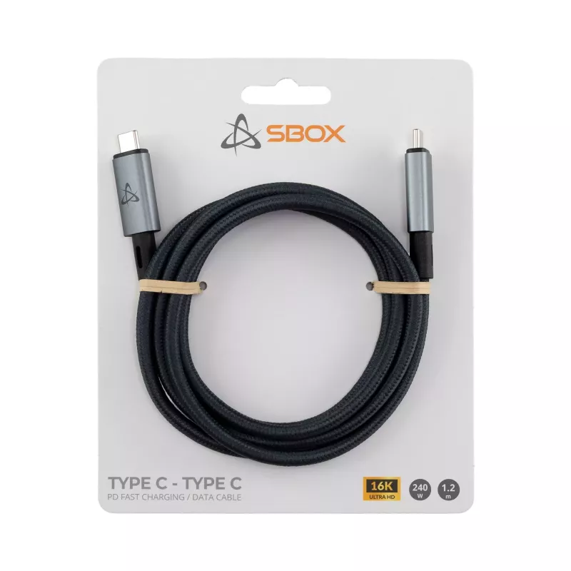 SBOX USB-C – USB-C kabelis, 1,2 m, 240 W, 80 Gbps, 16K/60Hz