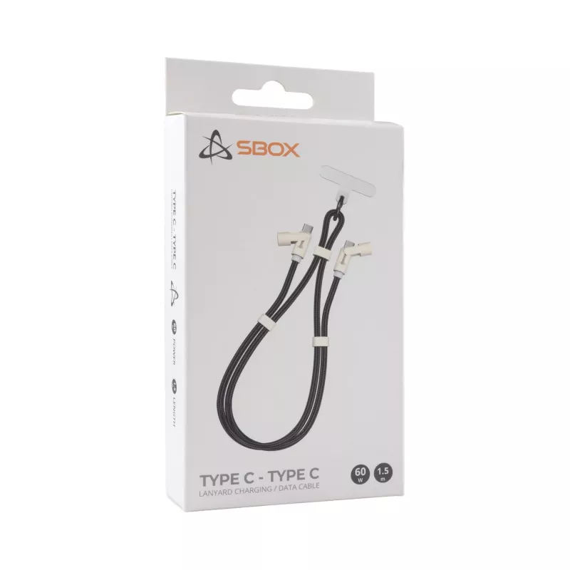 SBOX LANYARD BLACK USB-C į USB-C kabelis 1,5 m, juodas