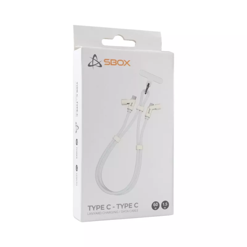 Sbox Lanyard White USB-C – USB-C kabelis, 1,5 m, baltas
