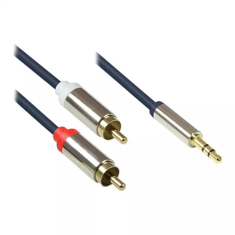 Good Connections Audio Connection Cable High-Quality 3,5mm Jack to 2x RCA Plug, Full Metal Housing, Dark Blue, 1,5m