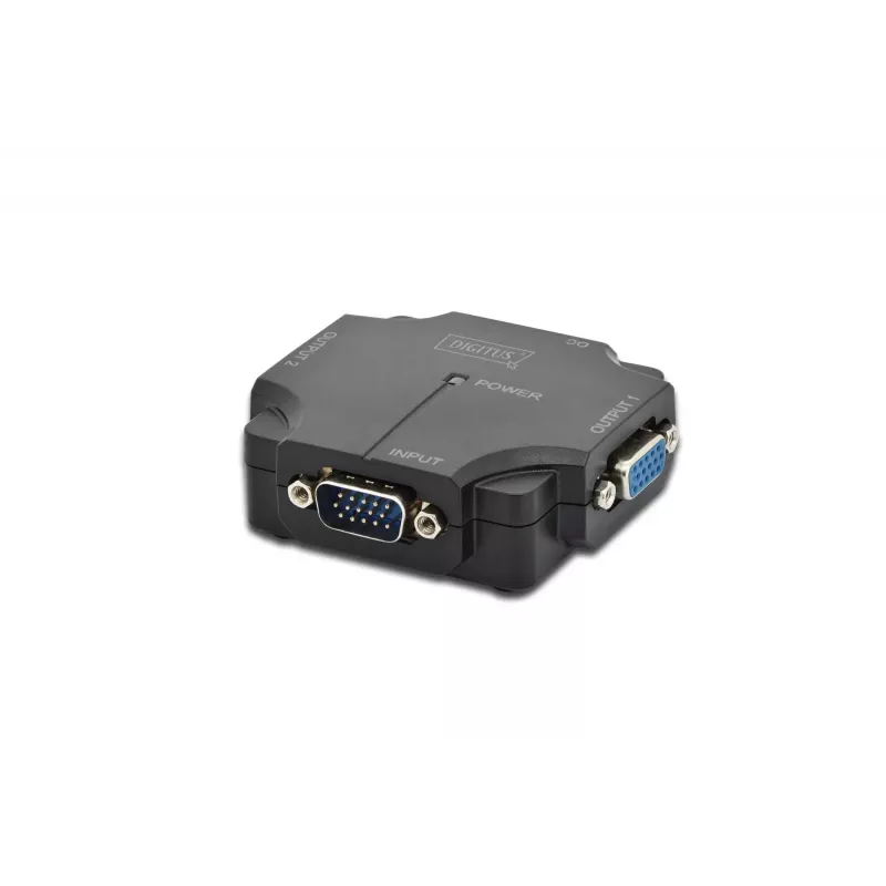 DIGITUS DS-41120-1 VGA skirstytuvas, 2 prievadų, plastikinis korpusas, 350 MHz, HDSUB 15/M į 2x HDSUB 15/F, 1080p
