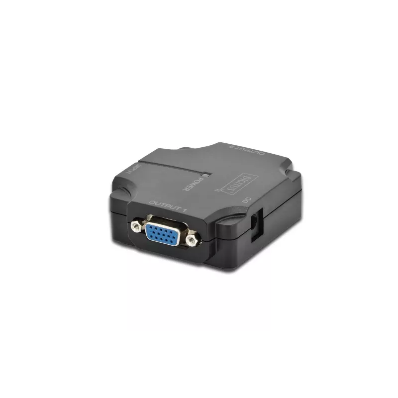 DIGITUS DS-41120-1 VGA skirstytuvas, 2 prievadų, plastikinis korpusas, 350 MHz, HDSUB 15/M į 2x HDSUB 15/F, 1080p