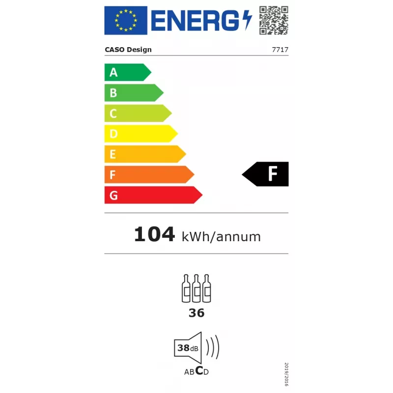 CASO WineDeluxe WDU 36 Įmontuojamas Vyno Šaldytuvas 36 Buteliai Kompresorinis Juodas Energijos Klasė F