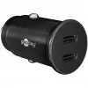 GOOBAY Dvigubas USB-C PD automobilinis greitasis įkroviklis (Power Delivery), juodas – 30 W (12/24 V), tinkamas įrenginiams su USB-C