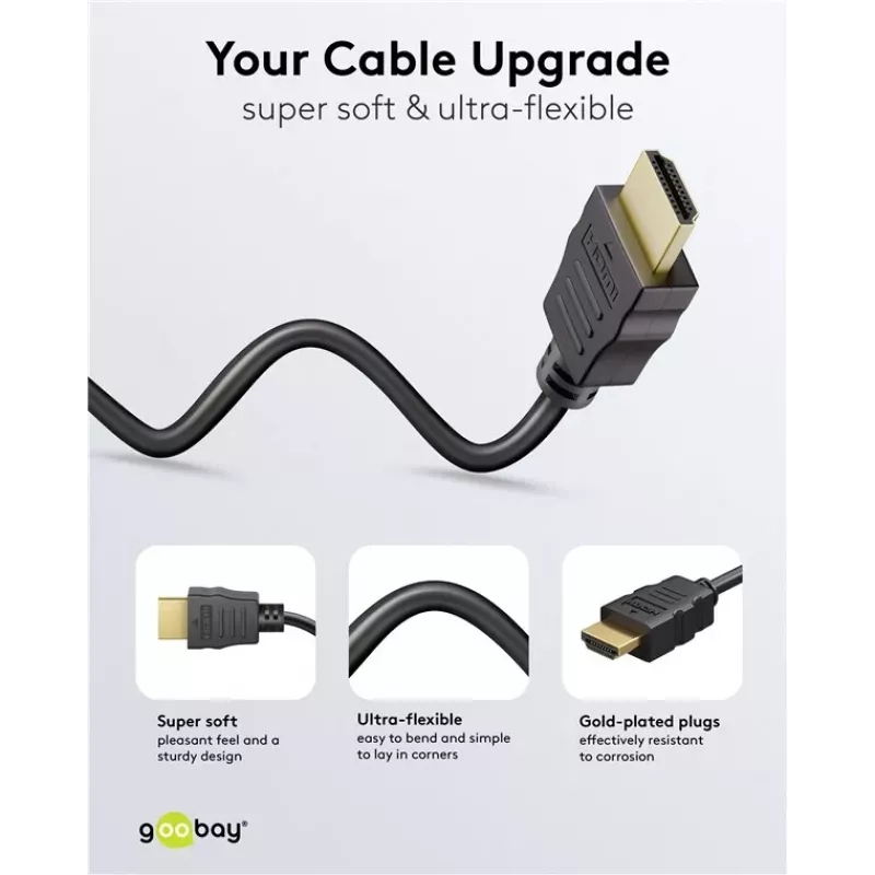 Goobay 80101 HDMI High-Speed Cable with Ethernet, 1 m, Juoda