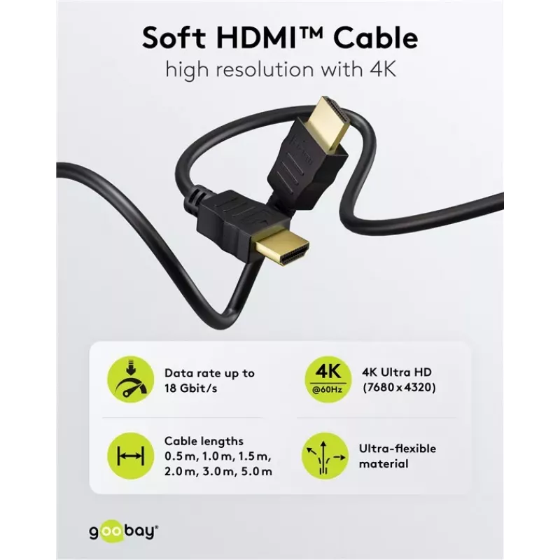 Goobay 80101 HDMI High-Speed Cable with Ethernet, 1 m, Juoda