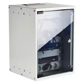 EFB 10-Inch sieninis spintos korpusas 9U 300mm gylio šviesiai pilkas (RAL 7035) su apsauginiu stiklo durimis