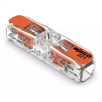 WAGO 221-2411 Inline Splicing Connector 2-Conductor 4 mm² 60-Pack