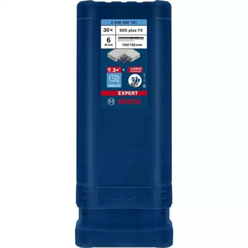BOSCH EXPERT SDS plus-7X Plaktukinis grąžtas 6mm 100mm darbinis ilgis 30 vnt. rinkinys