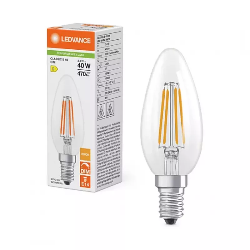 OSRAM LED Classic B 40 Filament DIM P 3,4W 827 Clear E14 Dimmable LED Lemputė