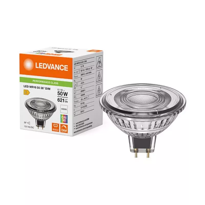 OSRAM LED MR16 50 36° DIM P 6,1 W 940 GU5.3 reguliuojamo ryškumo žemos įtampos LED atspindžio lempa