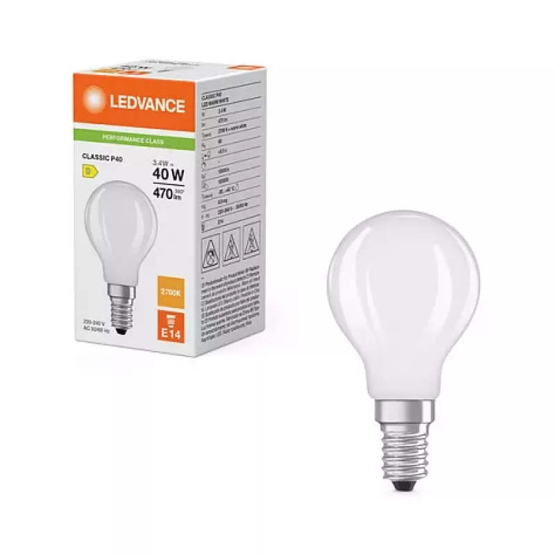 Osram LED Classic P 40 Filament 3,4 W 827 Frosted E14 LED lempa, mini rutulio formos