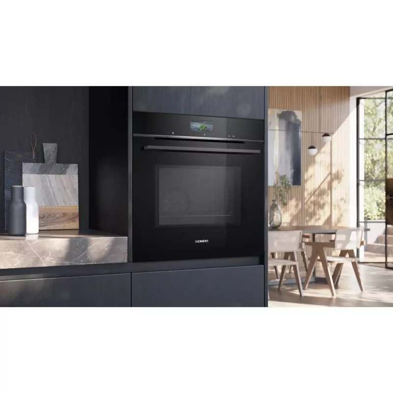 SIEMENS HM736GAB1 iQ700 įmontuojama orkaitė su mikrobangų funkcija, juoda, 60 cm, Home Connect
