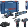 „Bosch Power Tools“ 12V 5 dalių įrankių rinkinys GOP + GSR + GDR + GSA + GLI (mėlynas, 3x Li-Ion 2.0 Ah baterija)