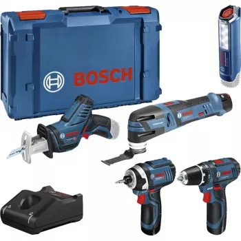 „Bosch Power Tools“ 12V 5 dalių įrankių rinkinys GOP + GSR + GDR + GSA + GLI (mėlynas, 3x Li-Ion 2.0 Ah baterija)