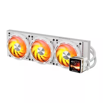 DARKFLASH DE360 White 360mm vandens aušintuvas CPU su baltu LED siurbliu, 3x120mm PWM ventiliatoriais