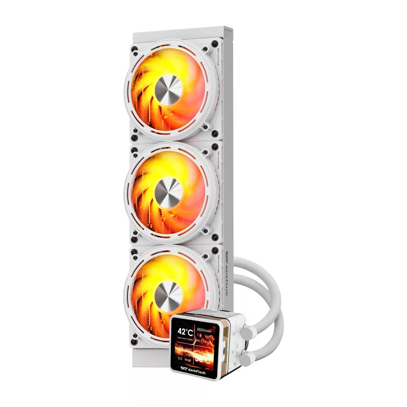 DARKFLASH DE360 White 360mm vandens aušintuvas CPU su baltu LED siurbliu, 3x120mm PWM ventiliatoriais
