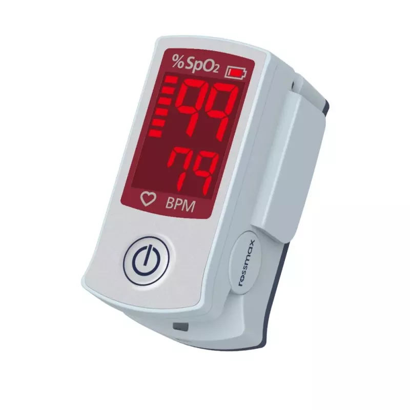 ROSSMAX SB100 Fingertip Pulse Oximeter su SpO2 ir pulso dažnio matavimu, dviejų spalvų LED ekranu, 6 rodymo režimais, automatiniu išsijungimu, žemos baterijos indikatoriumi, naudojimui namuose ir klinikose