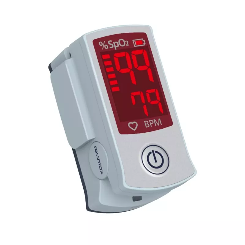 ROSSMAX SB100 Fingertip Pulse Oximeter su SpO2 ir pulso dažnio matavimu, dviejų spalvų LED ekranu, 6 rodymo režimais, automatiniu išsijungimu, žemos baterijos indikatoriumi, naudojimui namuose ir klinikose