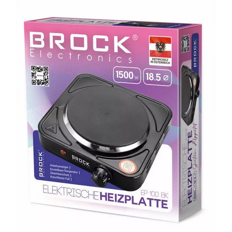 Brock EP 100 BK vienos kaitvietės elektrinė kaitlentė, 1500 W, juoda