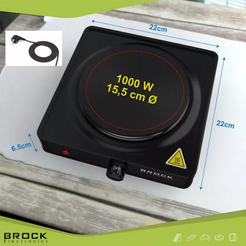 Brock EP 100 BK vienos kaitvietės elektrinė kaitlentė, 1500 W, juoda