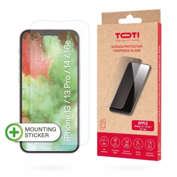 TOTI Grūdinto stiklo 2D ekrano apsauga Full Cover, skirta iPhone 13/13 Pro/14/16e, permatoma