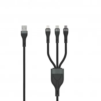 SEEK TOTI USB A į Micro USB / USB-C / Lightning 1,5m Pintas Laidas 2A (ne MFI) Juodas