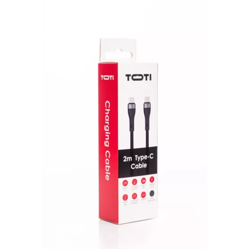 SEEK TOTI USB-C į USB-C pintas laidas 2 m, 3 A, juodas
